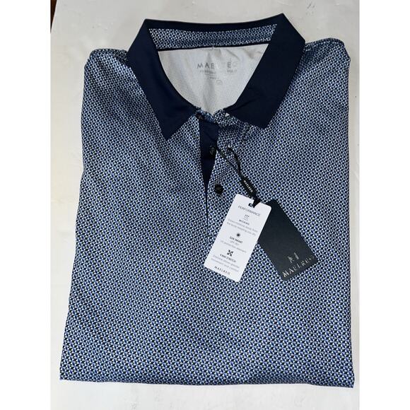 Maelreg Performance Polo Golf Shirt Men’s 2XL Blue Geometric Stretch UPF 30 NWT‎ - Picture 1 of 7